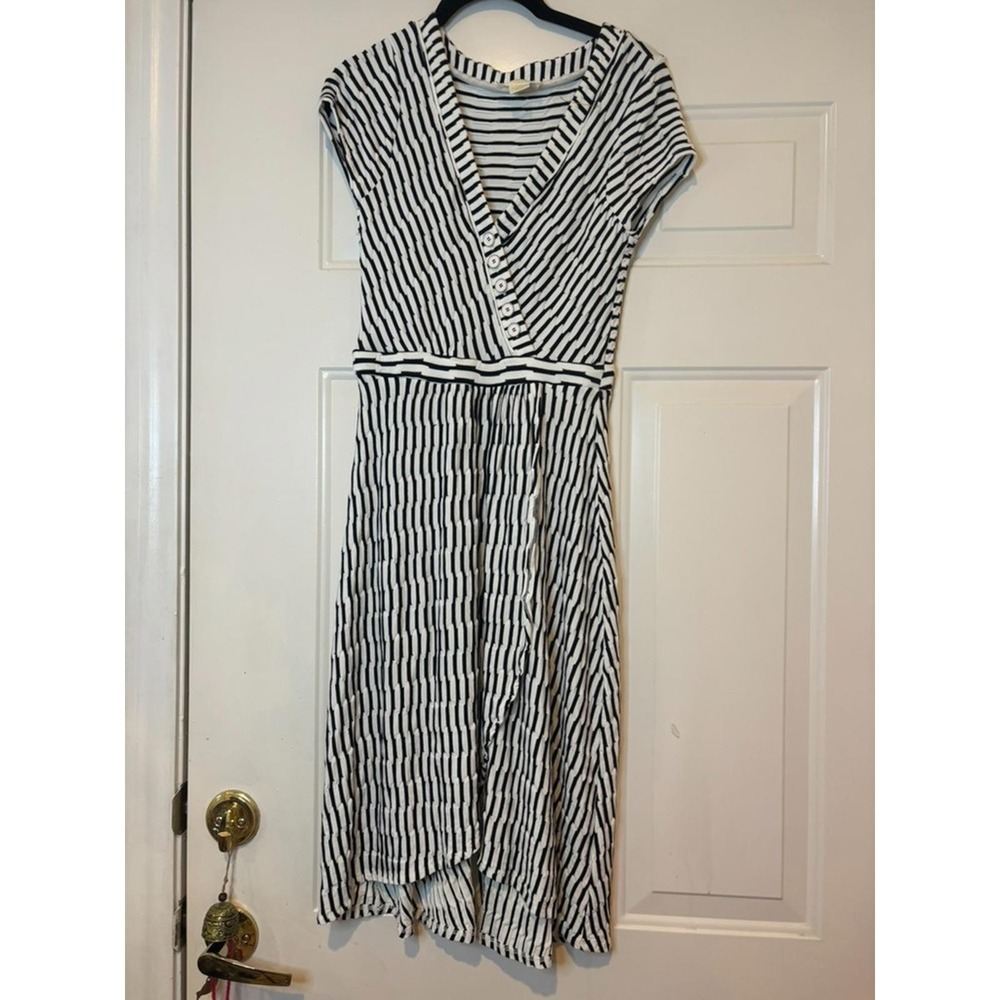 Anthropologie Maeve sz XS striped black/white short sleeve knee length dress2041